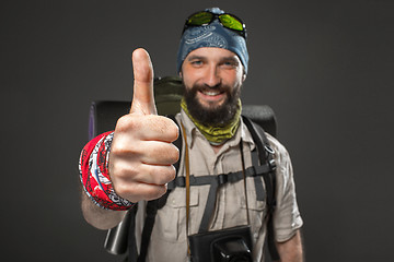 Image showing Portrait of a smiling male fully equipped tourist 