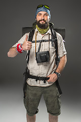 Image showing Portrait of a smiling male fully equipped tourist 