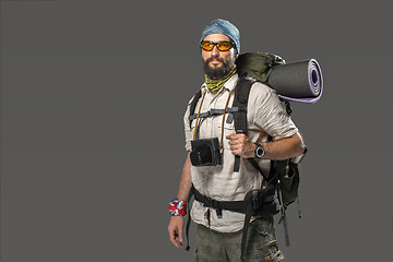 Image showing Portrait of a male fully equipped tourist 