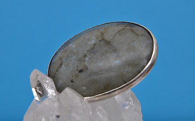 Image showing Labradorite on rock crystal