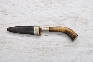 Image showing Hunting knife with leather sheath