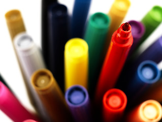 Image showing Colorful school markers closely.