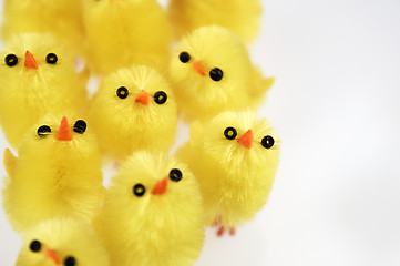 Image showing Little yellow chickens. Easter decorations.