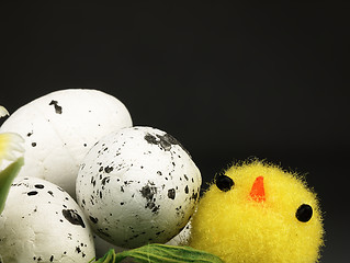 Image showing Easter chicken and eggs in the nest.