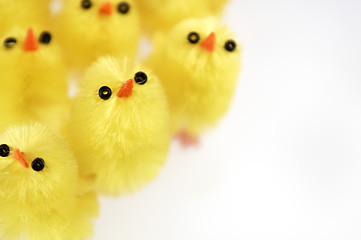 Image showing Little yellow chickens. Easter decorations.