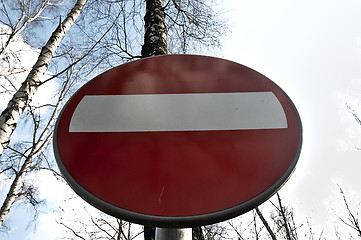 Image showing No-entry sign against the sky.