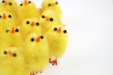 Image showing Little yellow chickens. Easter decorations.