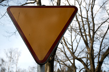 Image showing Yield sign against the sky.