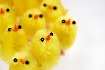 Image showing Little yellow chickens. Easter decorations.