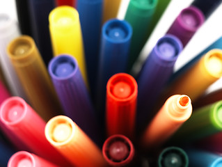 Image showing Colorful school markers closely.