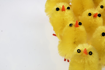 Image showing Little yellow chickens. Easter decorations.