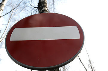 Image showing No-entry sign against the sky.