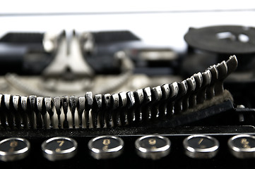 Image showing Old, dusty typewriter seen up close.