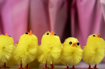 Image showing Little yellow chickens. Easter decorations.