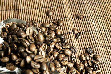 Image showing Scattered fresh coffee beans.