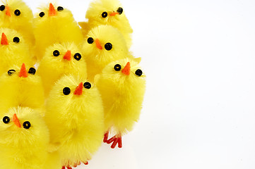 Image showing Little yellow chickens. Easter decorations.