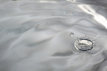 Image showing Drop of water splashed creates waves.