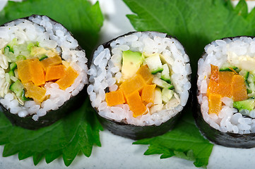 Image showing fresh sushi choice combination assortment selection 