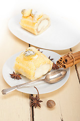 Image showing cream roll cake dessert and spices 
