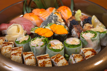 Image showing fresh sushi choice combination assortment selection 