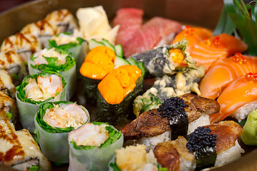 Image showing fresh sushi choice combination assortment selection 