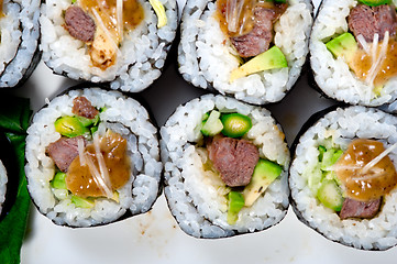 Image showing fresh sushi choice combination assortment selection 