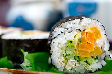 Image showing fresh sushi choice combination assortment selection 