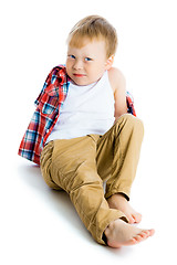 Image showing Funny blue-eyed three-year boy on a white background