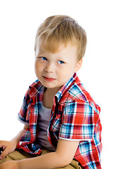 Image showing Funny blue-eyed three-year boy on a white background