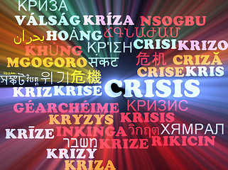 Image showing Crisis multilanguage wordcloud background concept glowing