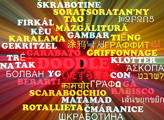 Image showing Doodle multilanguage wordcloud background concept glowing