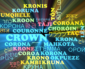 Image showing Crown multilanguage wordcloud background concept glowing