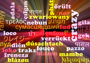 Image showing Crazy multilanguage wordcloud background concept glowing