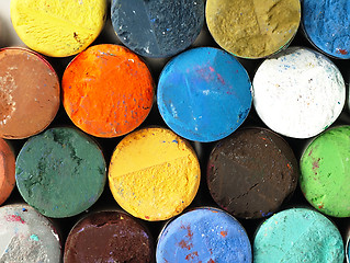 Image showing Colored dry pastel crayons closely.