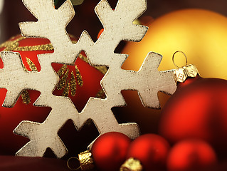 Image showing Huge snowflake and Christmas balls.