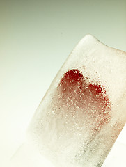 Image showing Red heart embedded in ice.