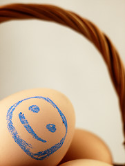 Image showing Easter egg with a happy face in the basket.