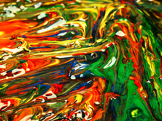 Image showing Colored paint mixed on palette.