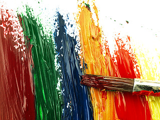 Image showing Color traces and brush on a white sheet of paper.