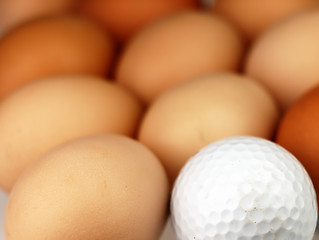 Image showing Golf ball lying among the eggs.