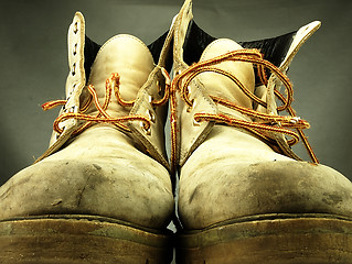 Image showing Pair of old, worn heavy boots.