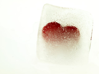 Image showing Red heart embedded in ice.