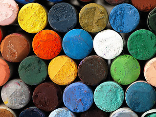 Image showing Colored dry pastel crayons closely.