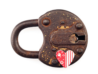 Image showing Rusty padlock and heart on a white background.