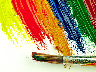 Image showing Color traces and brush on a white sheet of paper.