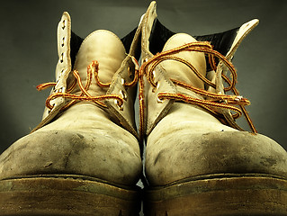 Image showing Pair of old, worn heavy boots.