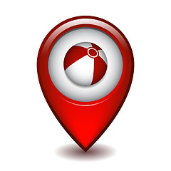 Image showing Red map pointer with beach ball.