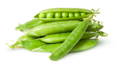 Image showing Pile of fresh green peas in the pods