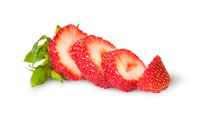 Image showing Sliced fresh juicy strawberries rotated