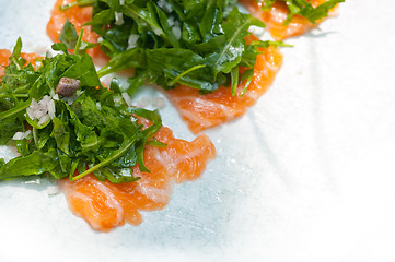 Image showing fresh salmon carpaccio